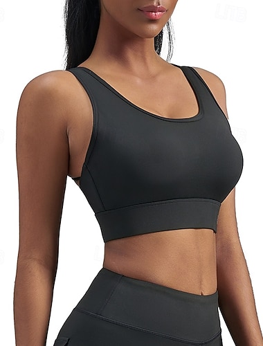  בגדי ריקוד נשים תמיכה בינונית גופייה מרופדת ריצה חזייה רזה החזייה למעלה מרופד חדר כושר תרגיל ריצה קל משקל אלסטי נושם שחור לבן סגול אחיד