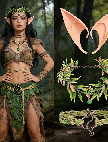  Médiéval Renaissance Costume élégant Accessoires Elfe Fée Déguisement Femmes Halloween Carnaval Performance LARP Foire de la Renaissance Adulte accessoire Ceinture Boucles d'oreilles
