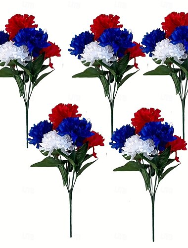  墓地用花5パック、7本の花、赤、青、白、ライラックの愛国的な造花、墓地用、戦没者追悼記念日、退役軍人の日、独立記念日の装飾、テーブルセンターピース