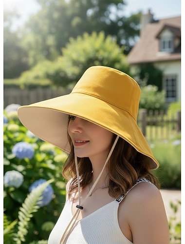  1 pcs Herren Damen Sonnenhut Wanderhut Breiter Rand Sommer Außen Sonnenschutz Atmungsaktiv Schweißableitend Hut Feste Farbe Polyester / Baumwollmischung 15cm doppelseitiges Khaki + Beige 15cm