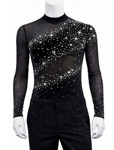  Kunstschaatstopje Voor heren Schaatsen Tops Zwart Lapwerk Rekbaar Opleiding Wedstrijd Kunstschaatskleding Klassiek Kristal / Bergkristal Lange mouw Schaatsen Kunstschaatsen