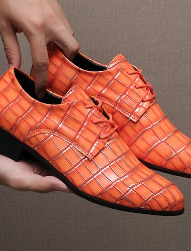  Chaussures habillées pour hommes en similicuir orange à motif crocodile – chaussures de ville et de mariage pour messieurs modernes