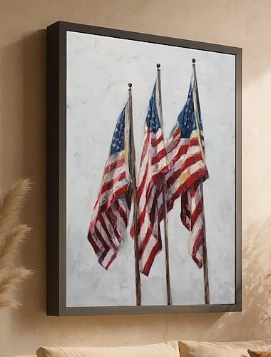  Amerika 250 Jahre – handgemaltes Ölgemälde auf Leinwand mit amerikanischer Flagge, Sternen und Streifen – Wanddekoration für Zuhause – gerollt, rahmenlos, ungespannt