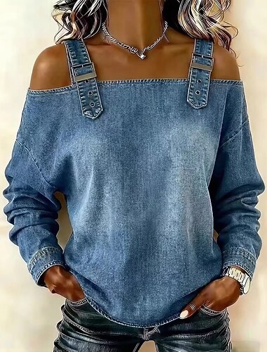  Dámské Halenka Volná záda Pevná barva Elegantní prázdniny Vinobraní Dlouhý rukáv Pod rameny Běžné topy Denní Venkovní Streetwear Vodní modrá Světle modrá Tmavě khaki látka Černá Tmavomodrá Léto Jaro