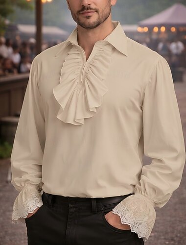  Vittoriano Medievale Rinascimento Costume di fantasia Camicia Vampiro Pirata Abiti reali Pizzo Volant Con Volant Costume Per uomo Costumi da pirata Fantasia Reale Halloween Carnevale Mascherata