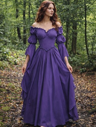  Retrò Vintage Medievale Rinascimento Lunghezza al pavimento Vestito Elfo Costume Per donna Halloween Carnevale Mascherata Fiera Rinascimentale Festa a tema retrò Adulti Vestito