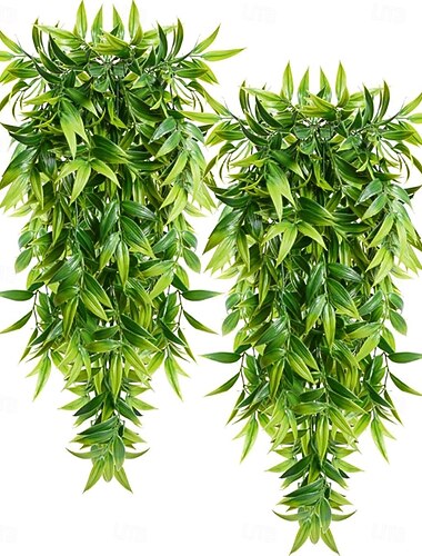  4 piante artificiali sospese, finte foglie di bambù, piante finte sospese per patio, veranda, piante da esterno, decorazioni