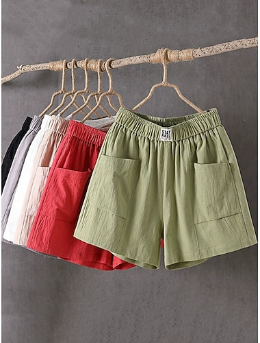  Dámské Bavlněné plátěné šortky Kalhoty chinos Kraťasy Letní šortky prázdniny Módní Šik ven Krátký Vysoký pas Bez vzoru Kapsy Elastický pas Prodyšnost Pohodlné Neelastické Denní Dovolená ulice Čern