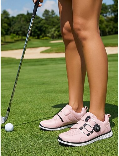  Chaussures de golf roses pour femmes, avec fermeture à molette, semelle rembourrée sans crampons, idéales pour le practice et le fairway. &entraînement quotidien