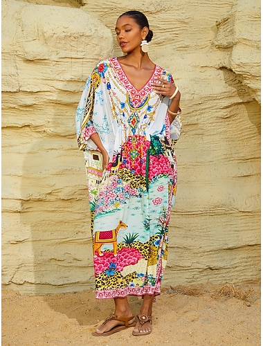  Traumhaftes Dorf, fließender Chiffon-Kaftan mit Fledermausärmeln
