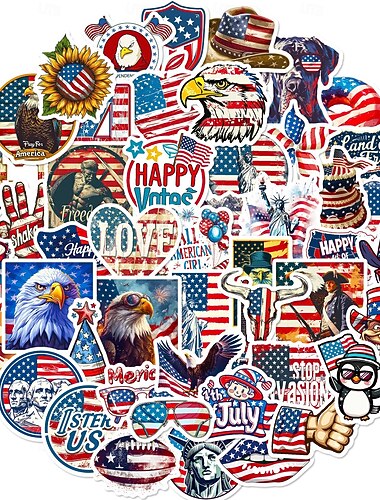  250 stk. klistremerker til feiring av amerikansk uavhengighetsdag, graffiti DIY-notatbok, skateboard, koffert, vanntette klistremerker, 5 pakker med 50 stk. kunstpapir