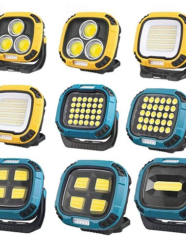  3300 lumenes újratölthető LED munkalámpa, 18 világítási mód, mágneses talp, USB-C bemenet, sárga, ABS anyag, hordozható, széleskörű felhasználási lehetőségek