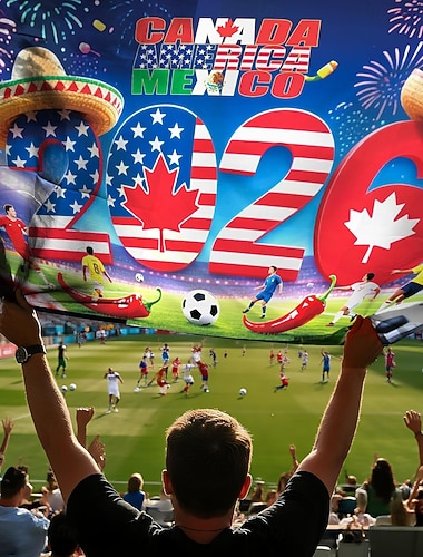  Hintergrund mit Bannerflaggen zum Fußballpokal 2026 und nationalen Symbolen, ideal für Pokalfeiern und Sportveranstaltungen, farbenfrohe Flagge zur Unterstützung der Fans