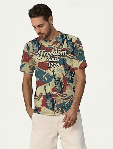  Patriotisk T-skjorte Grafisk T-skjorte USA Retro / vintage Patriotisk T-skjorte 1776–2026 til Unisex Voksne 3D-utskrift for Uavhengighetsdag 4. juli Fest