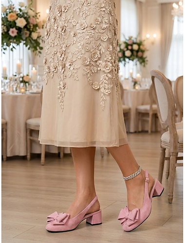  damesko med lyserøde blokkhæl, slingback-hæler med sløyfedetaljer, elegante sko til brudens mor til bryllup i byen
