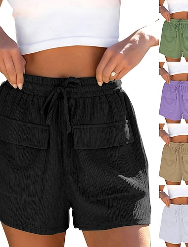  Dámské Tepláky Kalhoty chinos Kraťasy prázdniny Módní Šik ven Krátký Vysoký pas Bez vzoru Kapsy Elastický pas Pohodlný Pohodlné Yumuşak Elastické Venkovní ulice Černá Bílá Světle fialová Zelená Léto