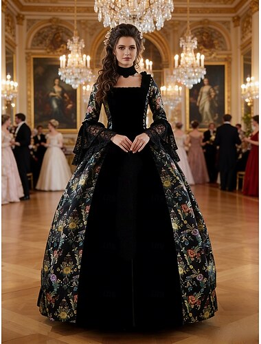  Zabytkowe Rokoko Wiktoriańskie Maxi Sukienka Normalny Juliet Kopciuszek Księżniczka Kwadratowy dekolt Strój na bal maskowy Królewski Halloween Karnawał Bal maskowy Spektakl Impreza Halloween Doroślu