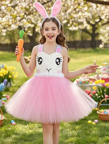  Tutu Robe Animal Lapin lapin de Pâques Robes Drôle Enfant Fille Halloween Pâques Carnaval Soirée Se déguiser