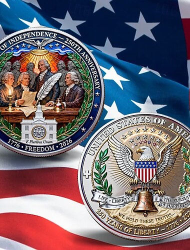  250-årsjubileumsmynt uavhengighetserklæringen 1776–2026, USAs Liberty Eagle og Freedom Bell patriotisk utfordringsmynt, 250 års frihet samlergave