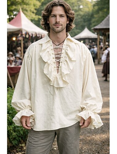  Medieval Renascentista Steampunk Blusa / Camisa Pirata Cavalheiro Viking Fantasia Homens Pirata Dia Das Bruxas Carnaval Espetáculo Festa / Noite LARP Adulto Camisa