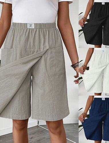  Per donna Pantaloni capri Finto cotone e lino Chinos Pantaloncini Estivi Moda Streetwear Essenziale Lunghezza al ginocchio Vita Alta Semplice Tasca Fascia Elastica Comodo Morbido Confortevole