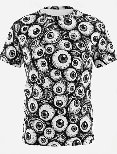  Herren-T-Shirt mit Gothic-Augen-Print, Grunge-3D-Allover-Print, Grafik-T-Shirt mit mehreren Augen, schwarz-weiße Skizzenkunst, Oberteil, Bekleidung, Größen: S, M, L, XL, XXL, XXXL