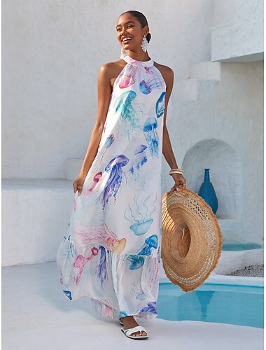  robe longue en mousseline à motif méduse vaporeuse