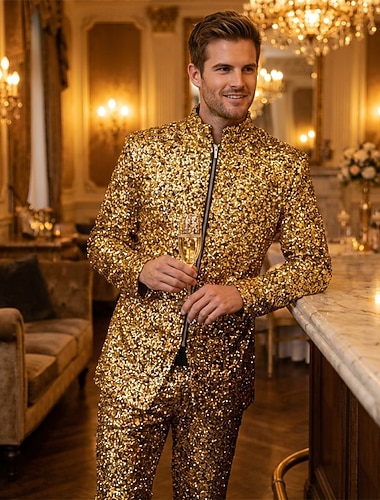  Discoteca Anos 80 Casaco Discoteca Paetês Fantasia Homens Dia Das Bruxas Baile de Máscaras Bandagem Festa Parada do Orgulho Adulto Casaco Outono & inverno