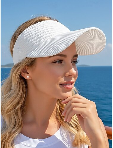  Casual sportpet voor dames met zonneklep, gemaakt van elastisch polyester met een brede rand. Deze lichtgewicht, ademende en verstelbare pet is perfect voor dagelijks gebruik, vakantie, strand, buitensporten en reizen.