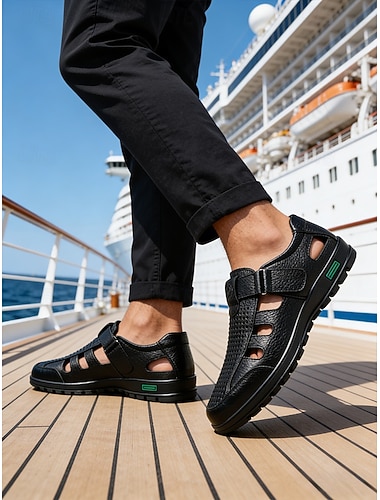  Herresandaler i kunstskinn med island- og cruisesandaler, justerbare stropper, pustende design for komfortabel feriebruk