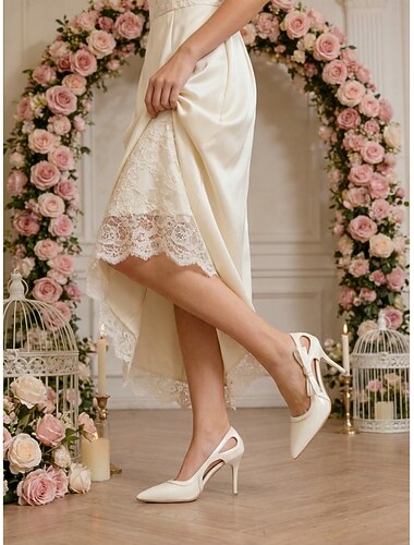  Elegante crèmekleurige stiletto pumps met spitse neus en strikdetail voor dames - chique bruidsmeisjesschoenen voor stadsbruiloften en formele gala's. &bruidsfeesten