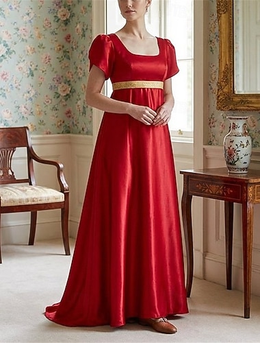  século 19 Período da Regência Até o Tornozelo Vestidos Mangas curtas Princesa Senhora Mulher nobre Côr Sólida Decote Quadrado Fantasia Mulheres Real Dia Das Bruxas Carnaval Festa de Chá LARP Ren Faire