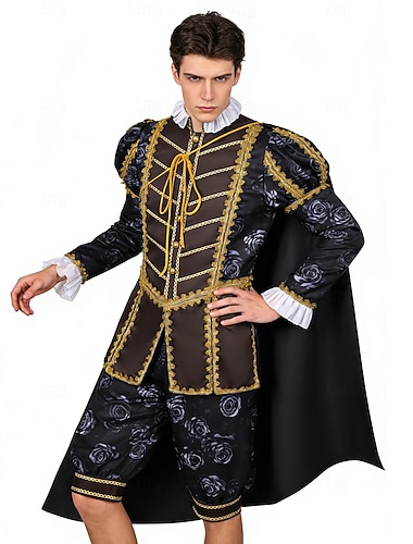  Rococo Victorienne Renaissance Tenues Costume élégant Noble Tenue royale Déguisement Homme Halloween Carnaval Soirée Performance Foire de la Renaissance Adulte Haut Cape Shorts