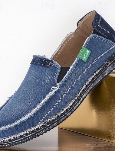  Ανδρικά μπλε τζιν slip-on μοκασίνια, χειροποίητα ραμμένα casual παπούτσια για καθημερινές μετακινήσεις, εξόδους το Σαββατοκύριακο και βόλτες στην παραλία