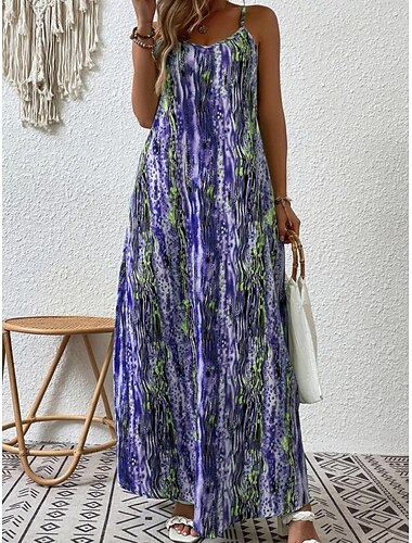  Naisten Maksimekko Boho-mekko Rento mekko Slip Mekko Tyylikäs Muoti Moderni ulko- Loma Bile Normaali Kuvitettu Lyhythihainen Tiukka pyöreä kaula-aukko Sininen Keltainen Viini Papukaijan sininen Kes