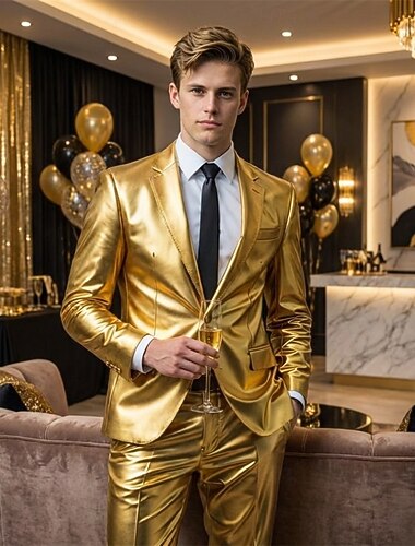  Metálico Discoteca Anos 80 Calças Roupa Ternos / Conjuntos e Blazeres Discoteca Cor Sólida Fantasia Homens Baile de Máscaras Festa / Eventos Parada do Orgulho Mês do Orgulho Adulto Ocasiões Especiais