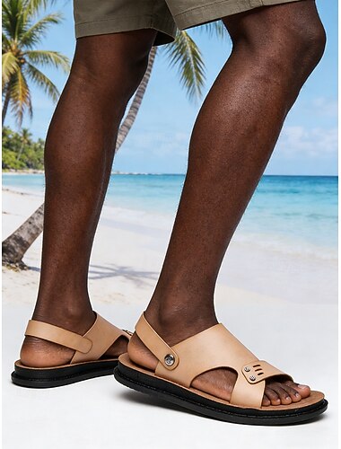  Herresandaler i kunstskinn, komfortable slip-on-sandaler, perfekte for strandferie og sommeraktiviteter utendørs