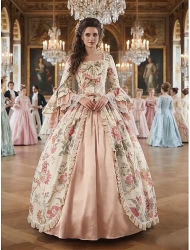  Rococo Baroque Victorienne Longueur au sol Robe Robe de Bal Manches Evasées Princesse Mariée Robe de bal Déguisement Halloween Carnaval Mascarade Mariage Performance Carnaval de Venise Robe