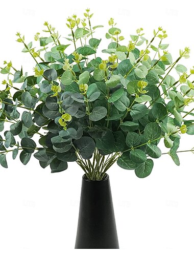  4 fasci di steli di eucalipto artificiali, foglie di eucalipto finte color argento, rami verdi per composizioni in vaso &arredamento per la casa