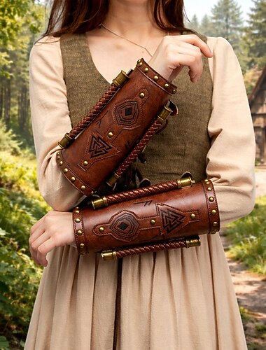  Rétro Vintage Médiéval Renaissance Brassards Pirate Viking Ranger Déguisement Unisexe Viking Halloween Carnaval Foire de la Renaissance LARP Soirée à thème rétro Adultes Protège-bras