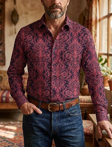  عتيق / معتق السبعينات قميص قميص ألوها أكمام طويلة ستايل هبي هندسي ملابس تنكرية رجالي حفلة تنكرية احتفال موسيقي مناسب للحفلات مناسب للبس اليومي للبالغين قميص