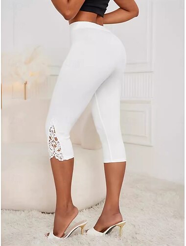  Mujer Pantalones Capri leggings casuales Vacaciones Moda Ropa de calle Medio corto Alta cintura Plano Encaje Cintura elástica Comodidad Elástico Diario Vacaciones Calle Negro Blanco Verano Primavera