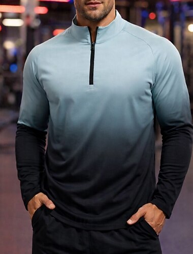  Per uomo Sfumatura T-shirt da corsa Maglia a compressione Maglia atletica Maglia da corsa Sport in alto Primavera Autunno Cerniera a un quarto Manica Lunga Asciugatura Rapida Traspirante Allenamento