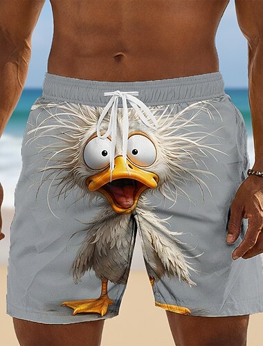  Voor heren Tekenfilm Grappig Eend Lange zwembroeken Zwemshorts Boardshorts Medium Taille Hawaii Strandvakantie Zijzakken Mesh voering Elastische tailleband met trekkoord Ontwerper Kleding