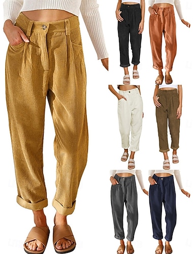  Damen Hose Cordhose Freizeithose Gerade Mode Streetwear Basic Volle Länge Hohe Taille Einfach Tasche Bequem Unelastisch Täglich Urlaub Straße Schwarz Weiß Marineblau Orange Frühling Herbst Normale