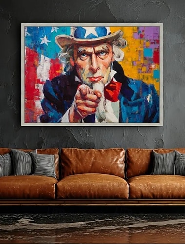  Handgemaltes Ölgemälde auf Leinwand, moderne Wanddekoration in Graffiti-Pop-Art-Optik mit Onkel Sam, auf Keilrahmen gespannt / gerollt, ungespannt