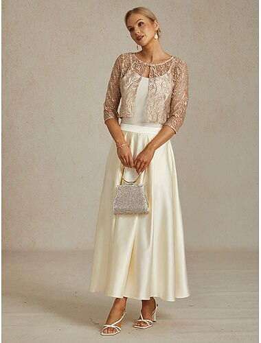  Mulheres Blusão Festa Renda Floral Casual / Diário Elegante Normal agasalhos Manga 3/4 Verão Champanhe S