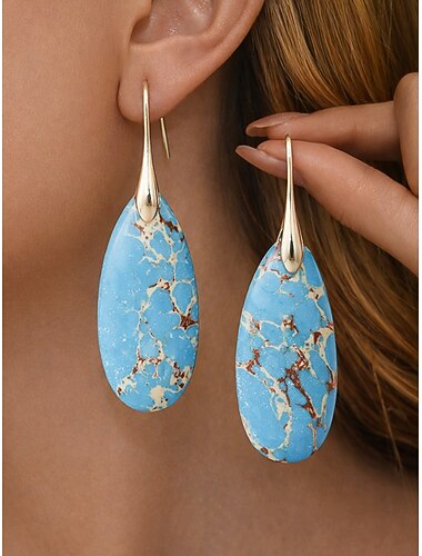  Damesoorbellen van natuursteen in druppelvorm, bohemian turquoise stijl in diverse kleuren, lichtgewicht statement sieraden voor lente- en zomervakanties, strand en alledaagse casual outfits.
