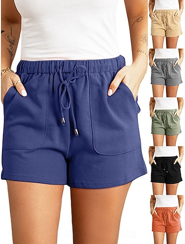 Dámské Kraťasy Letní šortky Módní Šik ven Základní Krátký Vysoký pas Bez vzoru Šňůrky Kapsy Elastický pas Prodyšnost Pohodlné Neelastické Denní Dovolená ulice Černá Modrá Oranžová Trávová zelená Léto