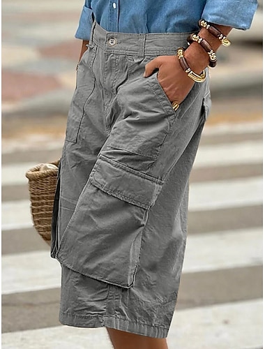  Dámské šortky capri Šortky s kapsami Capri kalhoty Letní šortky Módní Šik ven Základní Telecí délka Vysoký pas Bez vzoru Multi kapsa Prodyšnost Pohodlné Neelastické Denní Dovolená ulice Tmavě červen